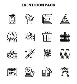 Event Line Set Icons Pack Stock Illustration