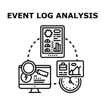 Event log analysis identifying data processing and security threats Ilustração Stock