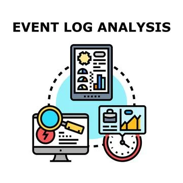 Event log analysis identifying data processing and security threats Stock Illustration