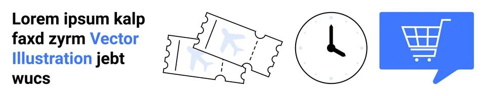 Event Management and Planning Elements Tickets, Time, and Shopping Cart Icon Stock Illustration