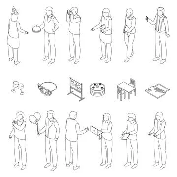 Event management icons set vector outline Stock Illustration