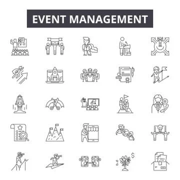Event management line icons for web and mobile design. Editable stroke signs Stock Illustration
