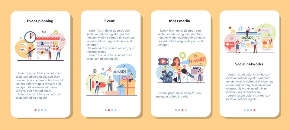 Event management mobile application banner set. Celebration Stock Illustration