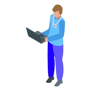 Event manager using laptop isometric icon vector illustration Stock Illustration