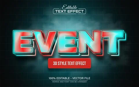 Event neon glowing 3d text effect editable Illustrazione stock