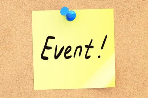 Event note pinned o a cork notice board, 3D rendering Stock Illustration