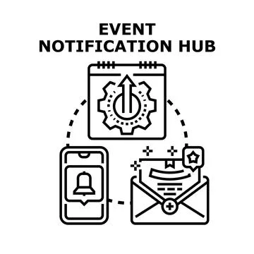 Event notification hub processing digital application alerts 스톡 일러스트