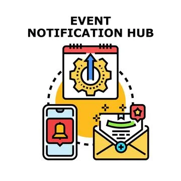 Event notification hub processing digital application alerts Ilustração Stock