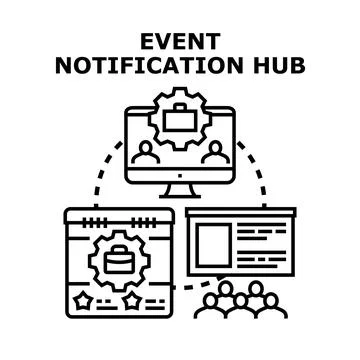 Event notification hub processing online information system Stock Illustration
