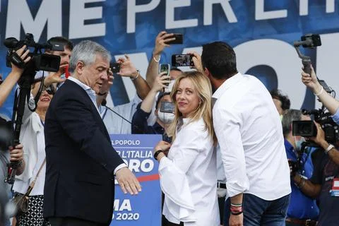 Event organized by Italian center-right wing parties at Piazza del Popolo, Rome, Stock Photos