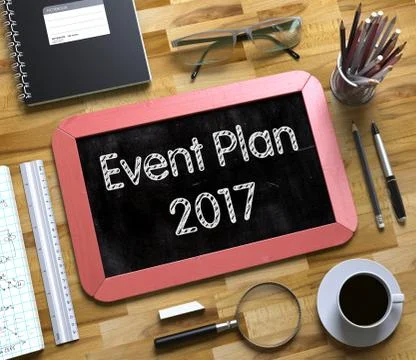 Event Plan 2017 on Small Chalkboard. 3D Stock Illustration