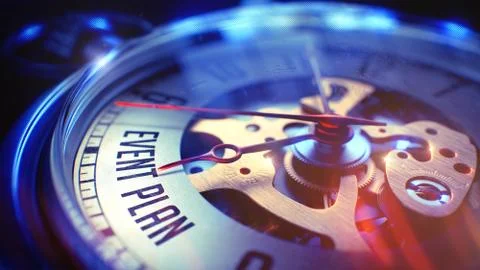 Event Plan - Wording on Pocket Watch. 3D Render. 스톡 일러스트