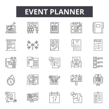 Event planner line icons for web and mobile design. Editable stroke signs. Event Stock Illustration