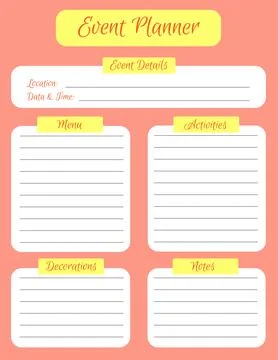 Event planner template. Bright design of a notepad page. Vector illustration Stock Illustration