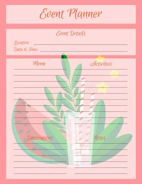Event planner template. Bright summer design of a notepad page. Vector illu.. Stock Illustration