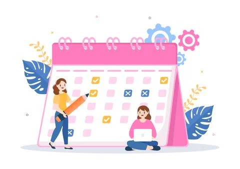 Event Planner Template Hand Drawn Cartoon Flat Illustration with Planning Sch Illustrazione stock