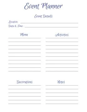 Event Planner Template. Laconic minimalis notepad page design. Vector illus.. Illustrazione stock