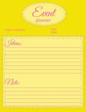 Event Planner Template. Minimalistic notebook page design. Vector illustratio Stock Illustration