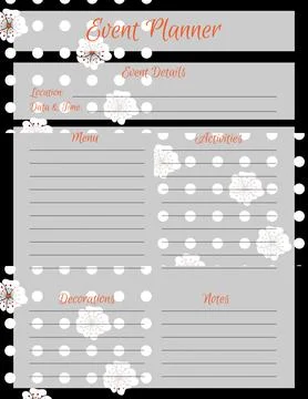 Event Planner Template. Notepad page design with floral pattern. Vector illu Stock Illustration