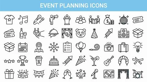 Event planning icons set design. 스톡 일러스트