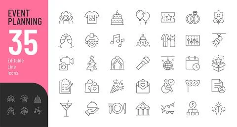 Event Planning Line Editable Icons set. Stock Illustration