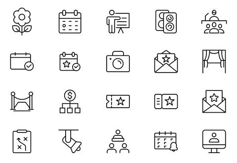 Event planning line icon set. Party related line icons: birthday, wedding, .. Stock Illustration