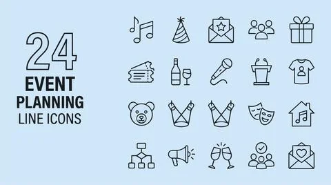 Event planning line icons set for business and organization. 스톡 일러스트