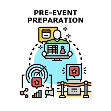 Event preparation organizing planning and marketing activity 스톡 일러스트