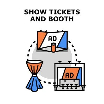 Event promotion planning with advertisement booth and tickets Ilustración de archivo