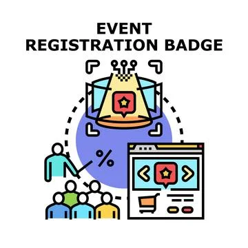 Event registration badge online application and marketing Stock Illustration