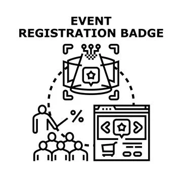 Event registration badge online application and marketing Stock Illustration