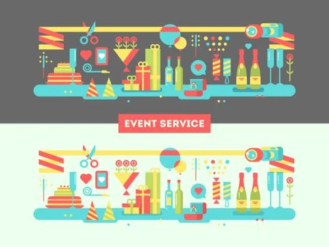Event service design flat Stock Illustration