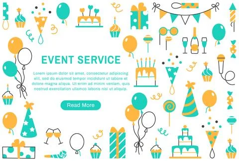 Event service flat line background or web page. Stock Illustration