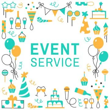 Event service flat line square frame with circle. Stock Illustration