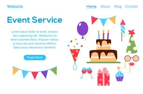 Event service web page template with button. Stock Illustration