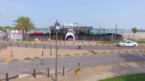 An event set in progress on the beach Stock Footage 85748309