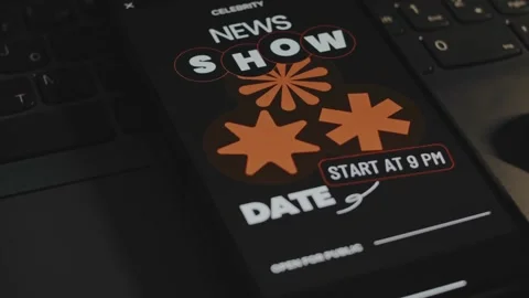 Event show date dedicated to Celebrity news. Graphic presentation on smartphone Stock Footage 270503095