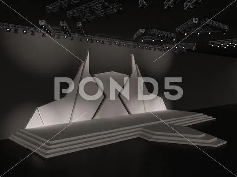Event stage with custom backdrop design and stage stairs. perspective ...