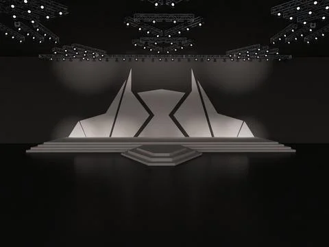 Event stage with custom backdrop design and stage stairs. front view Illustrazione stock