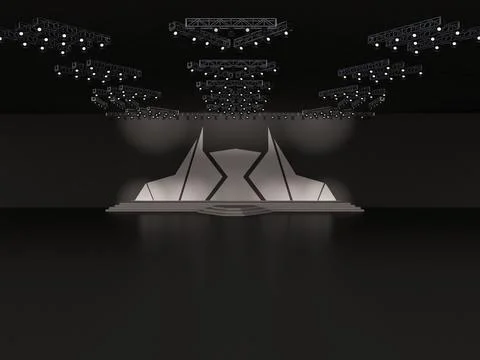 Event stage with custom backdrop design and stage stairs. front view Stock Illustration