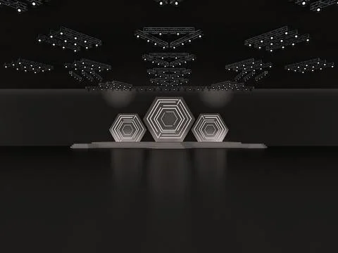 Event stage with a hexagon backdrop and-led effect and staging stairs Stock Illustration