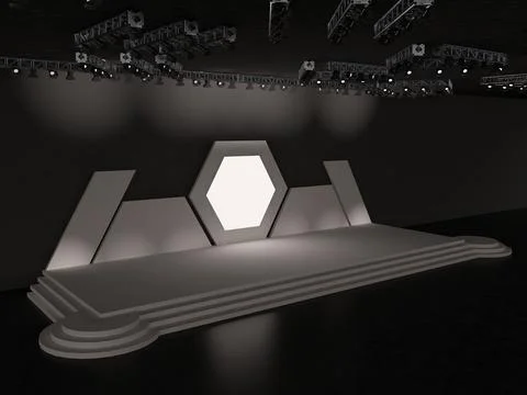Event stage with a hexagon-led screen and backdrop design with stairs Stock Illustration
