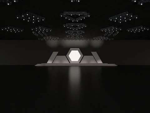 Event stage with a hexagon-led screen and backdrop design with stairs Stock Illustration