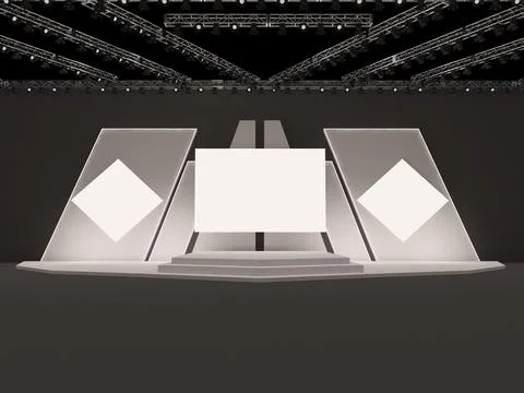Event stage with a large center rectangular projection screen and two side Stock Illustration
