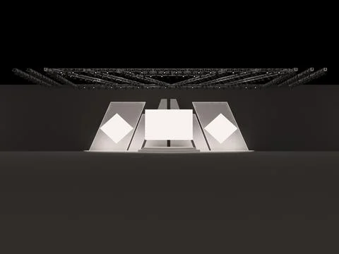 Event stage with a large center rectangular projection screen and two side Stock Illustration