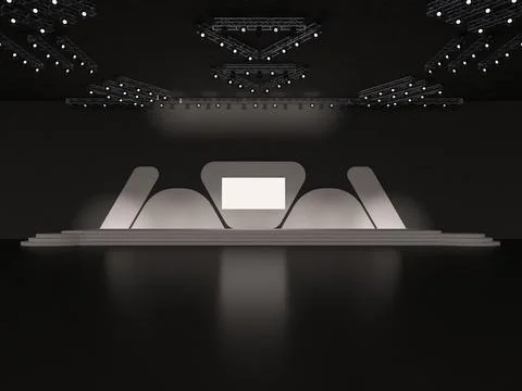 Event stage with rounded corners backdrop design. front view. interior hall Stock Illustration