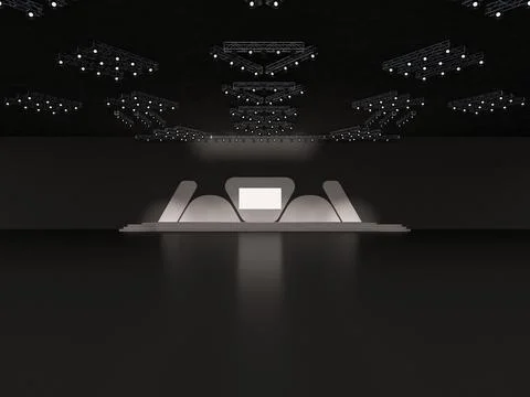 Event stage with rounded corners backdrop design. front view. interior hall Stock Illustration