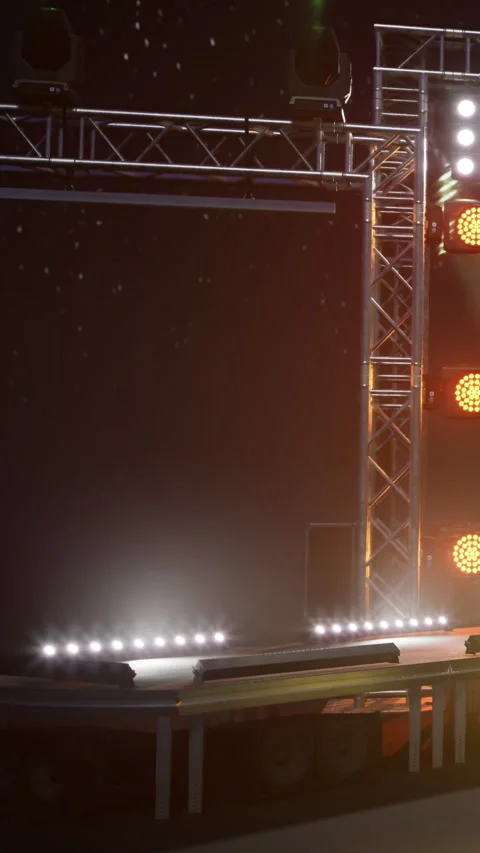 Event stage setup with lights and fog in indoor venue during evening Stock Footage 332209836