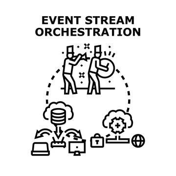 Event stream orchestration managing data flow processes 스톡 일러스트