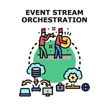 Event stream orchestration managing data flow processes 库存插图